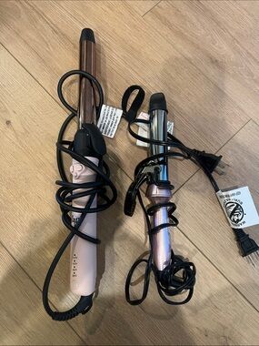 Lange Pink and Black Corded Styling Iron with travel curling iron free